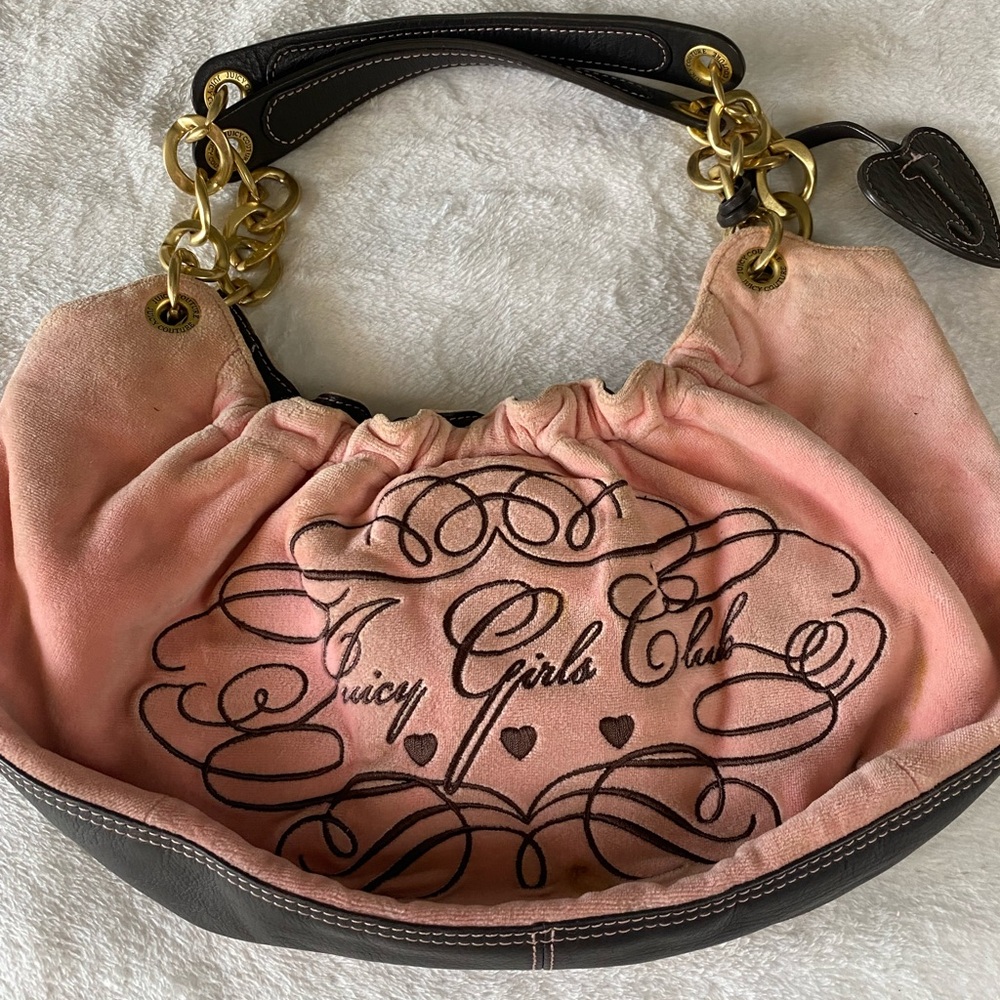 Juicy Couture Pink and Black Shoulder Bag with Gold Chain - Picture 2 of 14